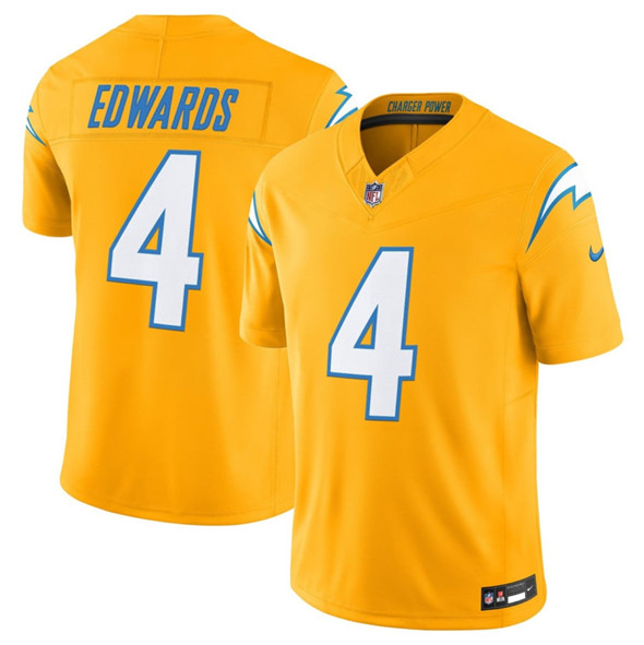Men's Los Angeles Chargers 4 Taylor Heinicke Gold 2025 F.U.S.E. Alternate Vapor Limited Football Stitched Jersey
