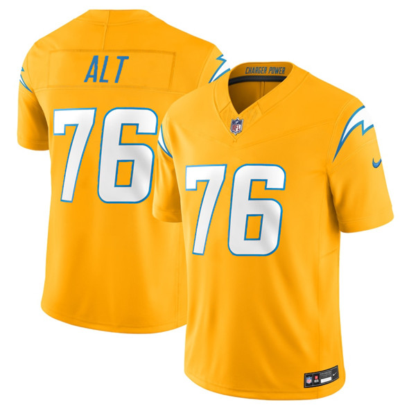 Men's Los Angeles Chargers 76 Joe Alt Gold 2025 F.U.S.E. Alternate Vapor Limited Football Stitched Jersey
