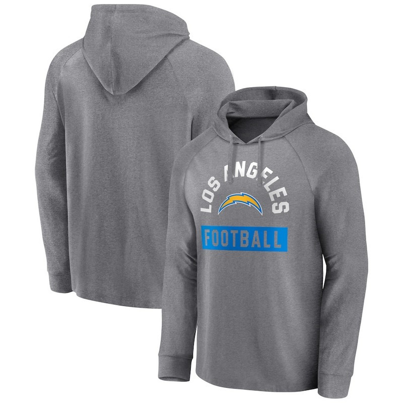 Men's Los Angeles Chargers Fanatics Branded Heathered Gray No Time Off Raglan Pullover Hoodie