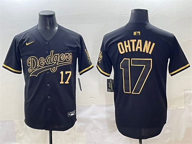 Men's Los Angeles Dodgers 17 Shohei Ohtani Black Gold Limited Stitched Jersey