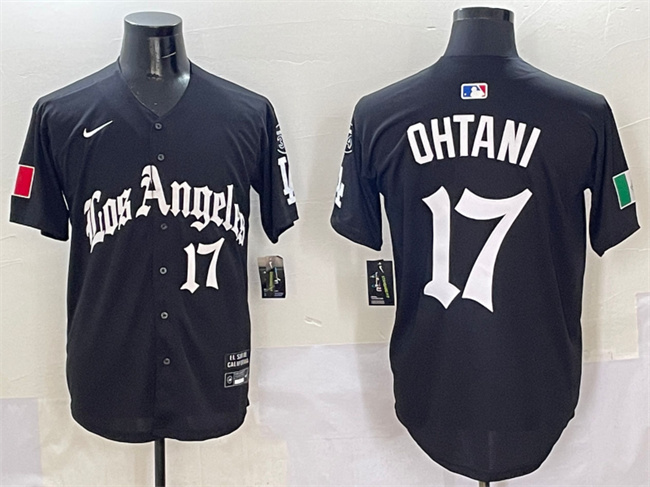 Men's Los Angeles Dodgers 17 Shohei Ohtani Black Mexico 2025 LA Gothic Style With Fernando Patch Vapor Premier Limited Stitched Baseball Jersey