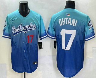 Men's Los Angeles Dodgers 17 Shohei Ohtani Blue 2025 City Connect Limited Stitched Jersey