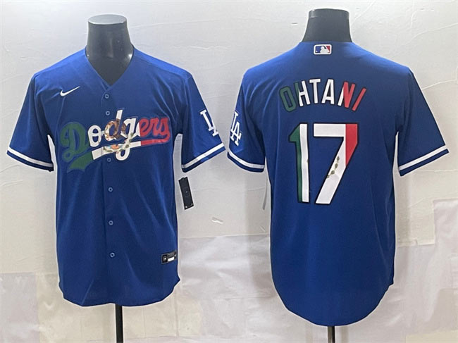 Men's Los Angeles Dodgers 17 Shohei Ohtani Blue Mexico Stitched Jersey