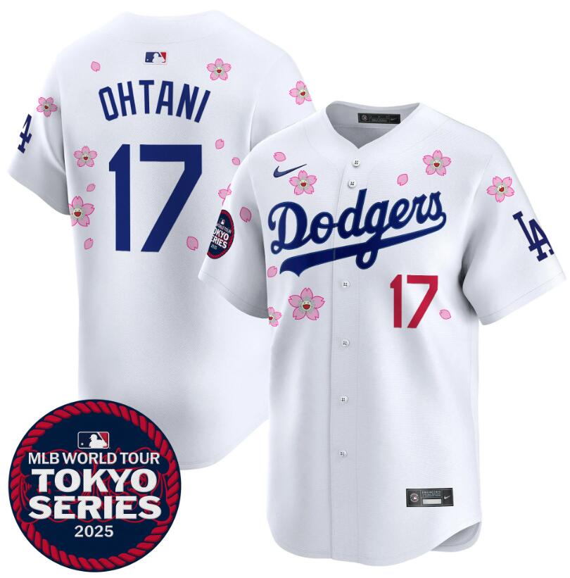 Men's Los Angeles Dodgers 17 Shohei Ohtani White 2025 Tokyo Series Limited Stitched Baseball Jersey