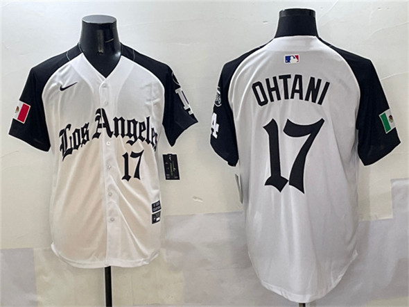 Men's Los Angeles Dodgers 17 Shohei Ohtani White Black Mexico 2025 LA Gothic Style With Fernando Patch Vapor Premier Limited Stitched Baseball Jersey