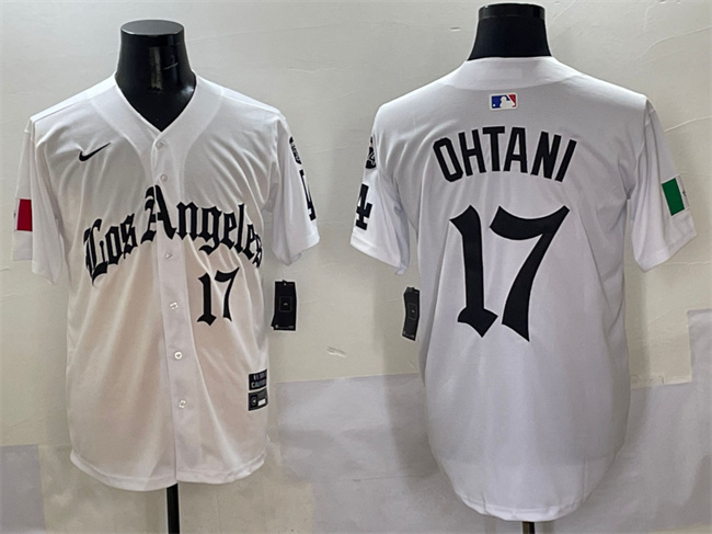 Men's Los Angeles Dodgers 17 Shohei Ohtani White Mexico 2025 LA Gothic Style With Fernando Patch Vapor Premier Limited Stitched Baseball Jersey