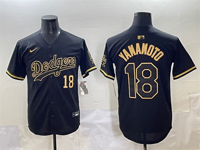 Men's Los Angeles Dodgers 18 Yoshinobu Yamamoto Black Gold Limited Stitched Jersey
