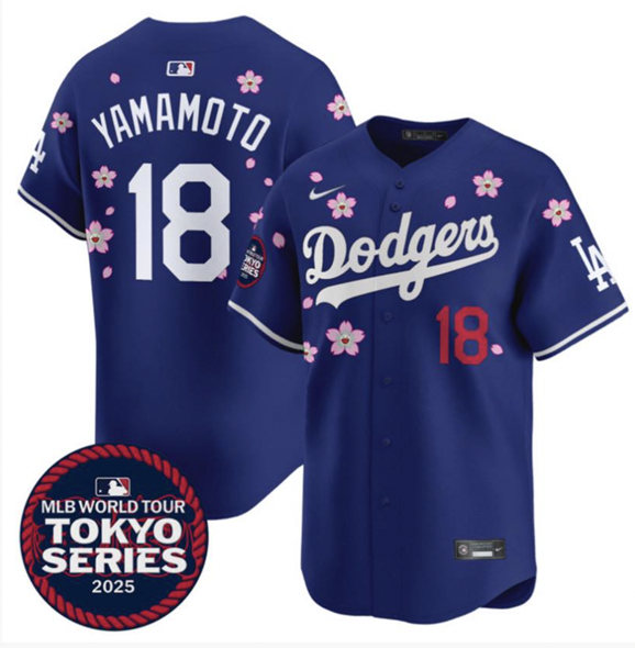 Men's Los Angeles Dodgers 18 Yoshinobu Yamamoto Royal 2025 Tokyo Series Limited Stitched Baseball Jersey