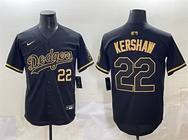 Men's Los Angeles Dodgers 22 Clayton Kershaw Black Gold Limited Stitched Jersey