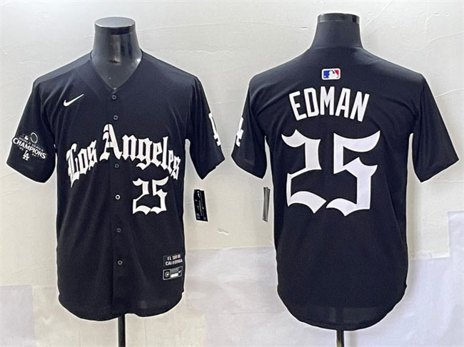 Men's Los Angeles Dodgers 25 Tommy Edman Black Mexico 2025 LA Gothic Style With 2024 World Series Champions Patch Vapor Premier Limited Stitched Baseball Jersey