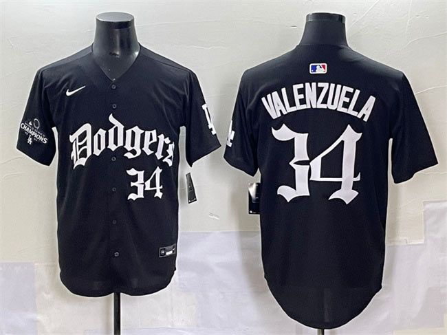 Men's Los Angeles Dodgers 34 Fernando Valenzuela Black 2025 LA Gothic Style With 2024 World Series Champions Patch Vapor Premier Limited Stitched Baseball Jersey