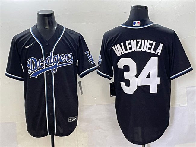 Men's Los Angeles Dodgers 34 Fernando Valenzuela Black Fashion Stitched Baseball Jersey