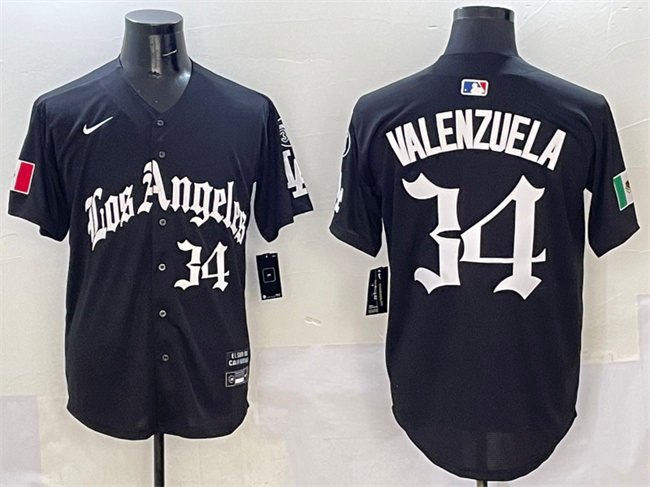 Men's Los Angeles Dodgers 34 Fernando Valenzuela Black Mexico 2025 LA Gothic Style With Fernando Patch Vapor Premier Limited Stitched Baseball Jersey