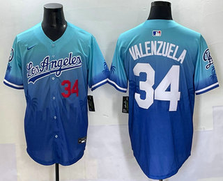 Men's Los Angeles Dodgers 34 Fernando Valenzuela Blue 2025 City Connect Limited Stitched Jersey