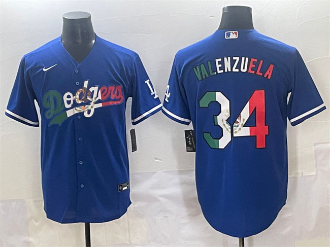 Men's Los Angeles Dodgers 34 Fernando Valenzuela Blue Mexico Stitched Jersey