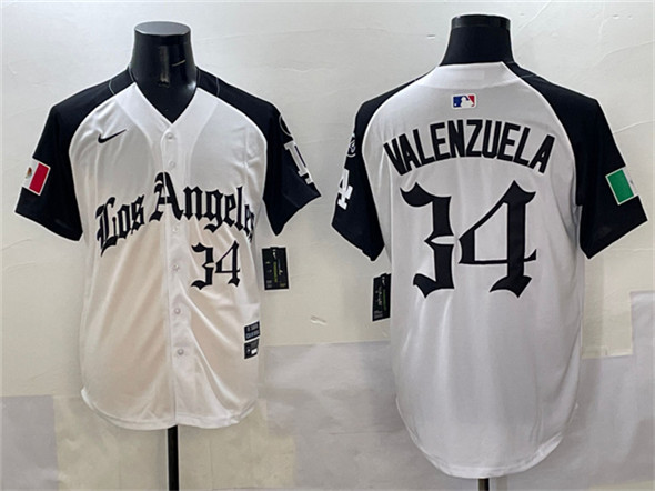 Men's Los Angeles Dodgers 34 Fernando Valenzuela White Black Mexico 2025 LA Gothic Style With Fernando Patch Vapor Premier Limited Stitched Baseball Jersey