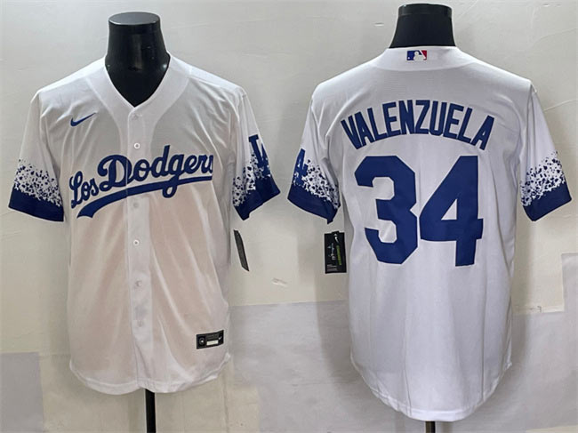 Men's Los Angeles Dodgers 34 Fernando Valenzuela White City Connect Cool Base Stitched Jersey