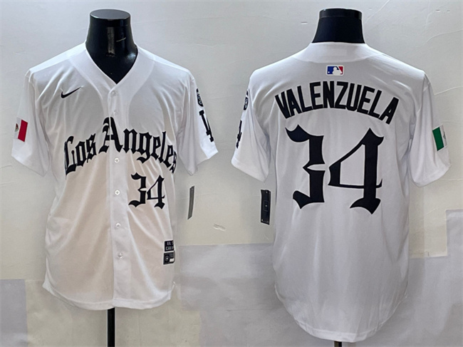 Men's Los Angeles Dodgers 34 Fernando Valenzuela White Mexico 2025 LA Gothic Style With Fernando Patch Vapor Premier Limited Stitched Baseball Jersey