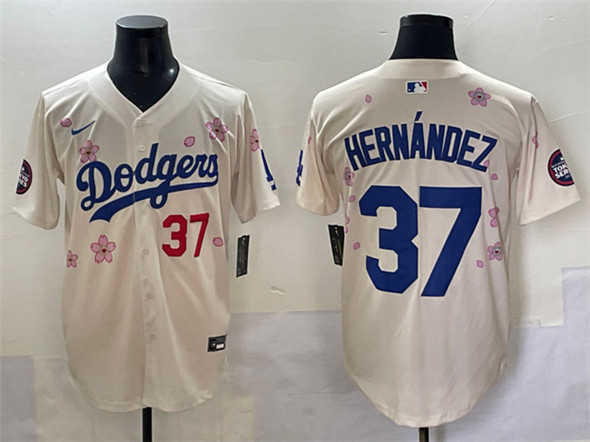Men's Los Angeles Dodgers 37 Teoscar Hernández Cream 2025 Tokyo Series Limited Stitched Baseball Jersey