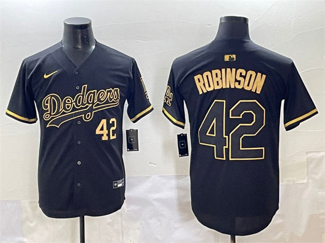 Men's Los Angeles Dodgers 42 Jackie Robinson Black Gold Limited Stitched Jersey