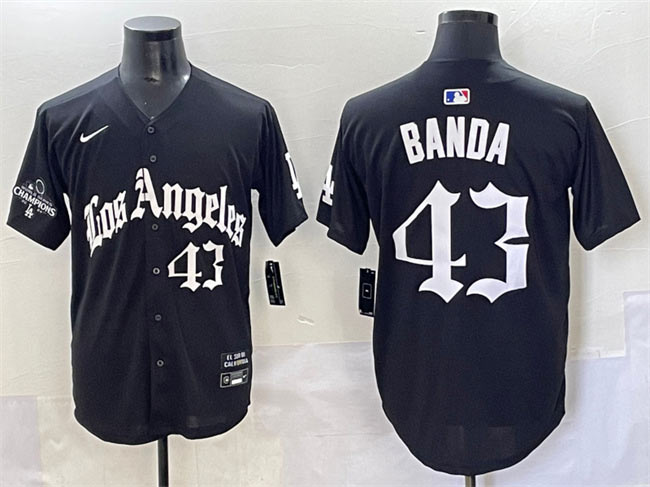Men's Los Angeles Dodgers 43 Anthony Banda Black Mexico 2025 LA Gothic Style With 2024 World Series Champions Patch Vapor Premier Limited Stitched Baseball Jersey