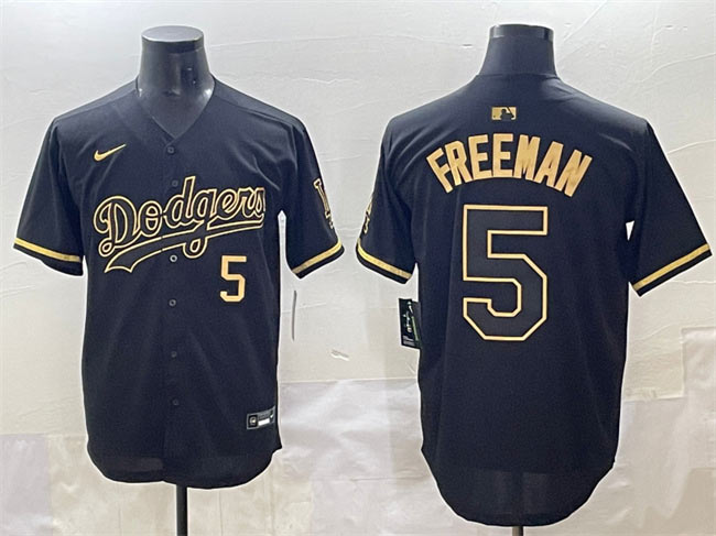 Men's Los Angeles Dodgers 5 Freddie Freeman Black Gold Limited Stitched Jersey