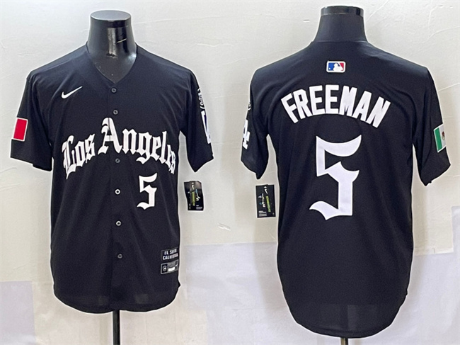 Men's Los Angeles Dodgers 5 Freddie Freeman Black Mexico 2025 LA Gothic Style With Fernando Patch Vapor Premier Limited Stitched Baseball Jersey