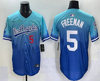 Men's Los Angeles Dodgers 5 Freddie Freeman Blue 2025 City Connect Limited Stitched Jersey