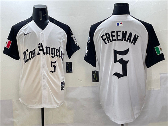 Men's Los Angeles Dodgers 5 Freddie Freeman White Black Mexico 2025 LA Gothic Style With Fernando Patch Vapor Premier Limited Stitched Baseball Jersey