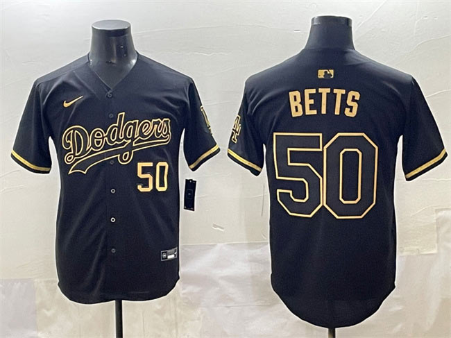 Men's Los Angeles Dodgers 50 Mookie Betts Black Gold Limited Stitched Jersey