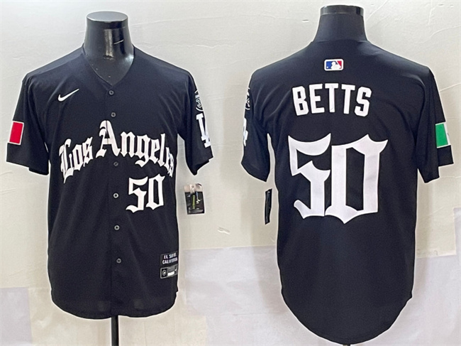 Men's Los Angeles Dodgers 50 Mookie Betts Black Mexico 2025 LA Gothic Style With Fernando Patch Vapor Premier Limited Stitched Baseball Jersey