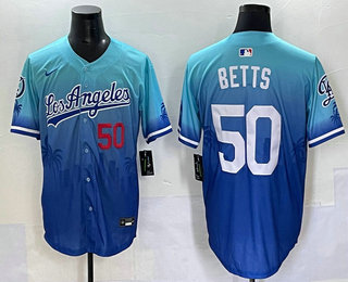 Men's Los Angeles Dodgers 50 Mookie Betts Blue 2025 City Connect Limited Stitched Jersey