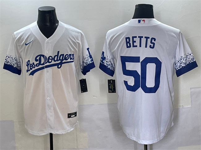 Men's Los Angeles Dodgers 50 Mookie Betts White City Connect Cool Base Stitched Jersey