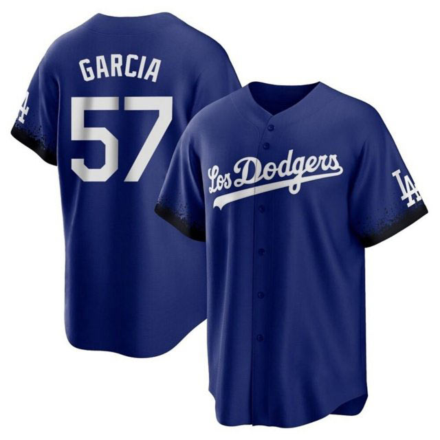 Men's Los Angeles Dodgers 57 Luis Garcia Royal City Connect Cool Base With Patch Stitched Baseball Jersey
