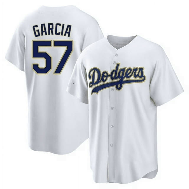 Men's Los Angeles Dodgers 57 Luis Garcia White Gold Cool Base Stitched Baseball Jersey
