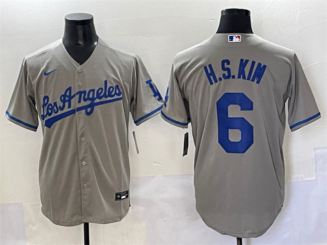 Men's Los Angeles Dodgers 6 H.S.Kim Gray Cool Base Stitched Baseball Jersey