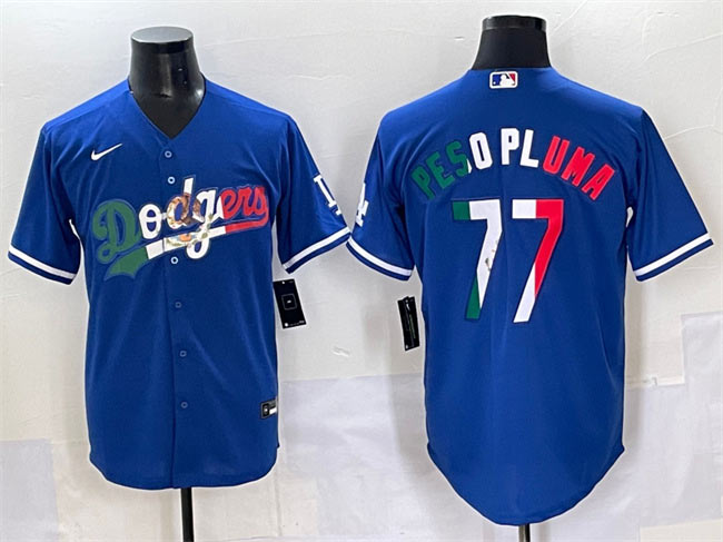 Men's Los Angeles Dodgers 77 Peso Pluma Blue Mexico Stitched Jersey