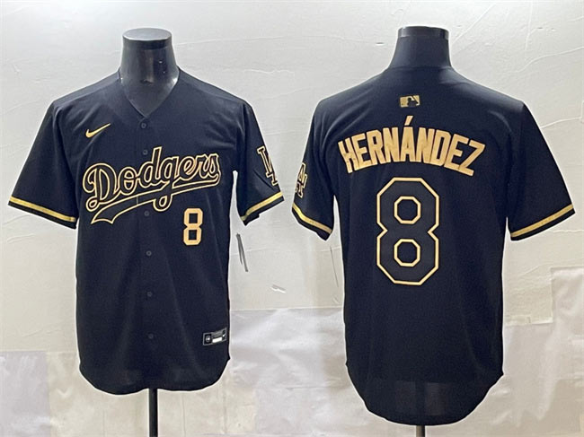 Men's Los Angeles Dodgers 8 Enrique Hernández Black Gold Limited Stitched Jersey