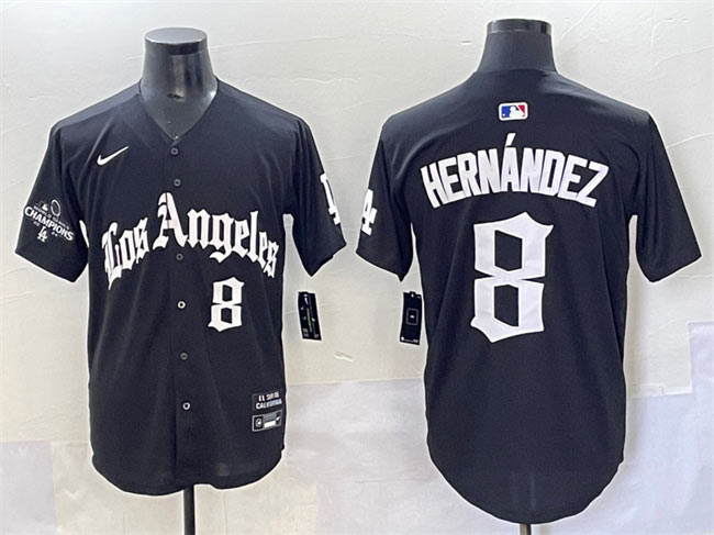 Men's Los Angeles Dodgers 8 Enrique Hernández Black Mexico 2025 LA Gothic Style With 2024 World Series Champions Patch Vapor Premier Limited Stitched Baseball Jersey