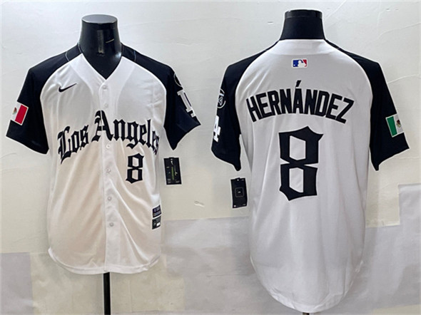 Men's Los Angeles Dodgers 8 Enrique Hernández White Black Mexico 2025 LA Gothic Style With Fernando Patch Vapor Premier Limited Stitched Baseball Jersey