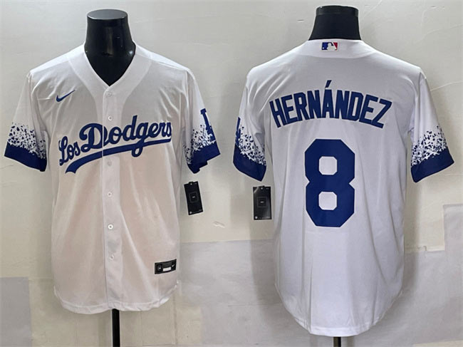 Men's Los Angeles Dodgers 8 Enrique Hernández White City Connect Cool Base Stitched Jersey