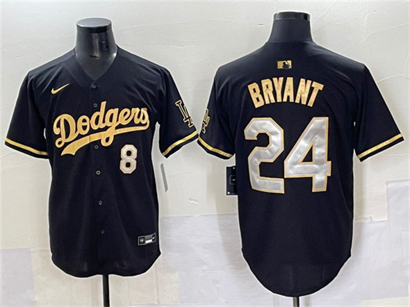 Men's Los Angeles Dodgers Front 8 Back 24 Kobe Bryant Black Gold Limited Stitched Baseball Jersey