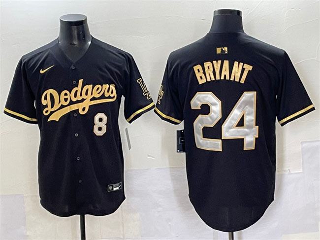 Men's Los Angeles Dodgers Front 8 Back 24 Kobe Bryant Black Gold Limited Stitched Jersey
