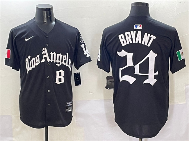 Men's Los Angeles Dodgers Front 8 Back 24 Kobe Bryant Black Mexico 2025 LA Gothic Style With Fernando Patch Vapor Premier Limited Stitched Baseball Jersey