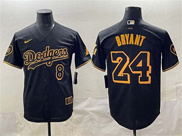 Men's Los Angeles Dodgers Front 8 Back 24 Kobe Bryant Black With KB Patch Stitched Jersey