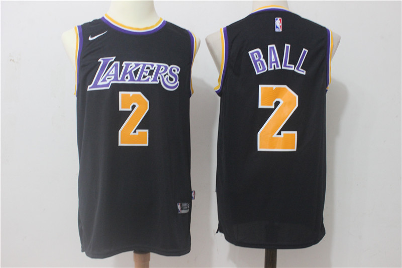 Men's Los Angeles Lakers 2 Lonzo Ball All Black 2017 2018  Swingman Stitched NBA Jersey