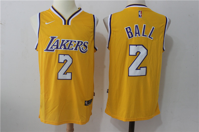 Men's Los Angeles Lakers 2 Lonzo Ball Yellow 2017 2018  Swingman Stitched NBA Jersey