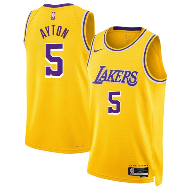 Men's Los Angeles Lakers 5 Deandre Ayton Yellow Icon Edition Stitched Basketball Jersey