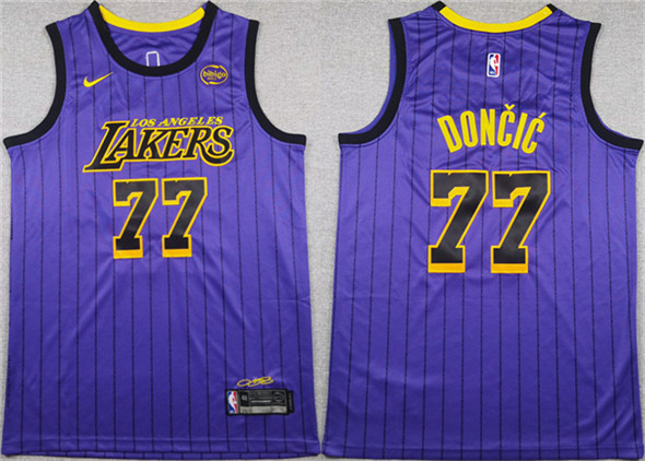 Men's Los Angeles Lakers 77 Luka Doncic Purple 2025 Stitched Basketball Jersey