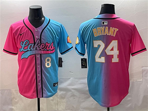 Men's Los Angeles Lakers Front 8 Back 24 Kobe Bryant Pink Blue Limited Stitched Jersey